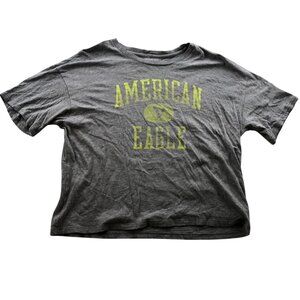 American Eagle Women T-Shirt Large Short Sleeve Graphic Tee Crop Top Gray Casual